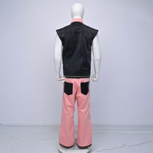 Gilet en cuir PU rose et noir pour homme, style crocodile, avec rivets décoratifs, col rabattu, simple boutonnage, vêtement d'extérieur, style printemps - Product Image 2