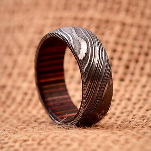 Handmade Damascus Steel <b>Ring</b> <b>Men</b> Stainless Steel Blade <b>Titanium</b> Wood Inlay Industrial Application Gift Him Knives Manufacturer - Product Image 6