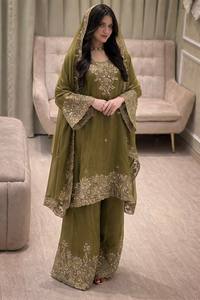 Ensemble Kurti et Palazzo nouvellement lancé, vêtements indiens et pakistanais, ensemble Palazzo avec dupatta, provenant d'un fournisseur indien. - Product Image 5