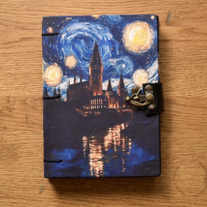 <b>A5</b> Fantasy Castle Handmade Paper Journal | Eco Friendly Hardcover Lock Diary with Night Sky Artwork Design Gift Set for Journals - Product Image 1