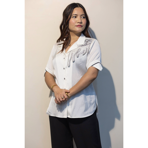 WHITNEY Camisa blanca de media manga para mujer, top informal de ajuste elegante para uso diario, tela ligera - Product Image 3