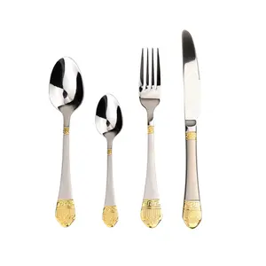 餐具套装勺子刀叉不锈钢实心金属优雅设计手柄银金餐具电镀餐具