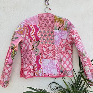 Pink Quilted Jacket Women's Full Sleeve V-Neck Printed <b>Cardigan</b> Spring Outerwear Full Sleeve Eco Friendly Outerwear - Product Image 2
