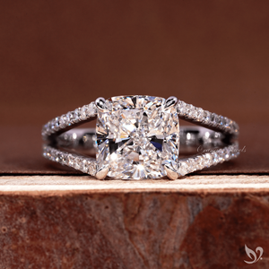 Cushion 3CT Lab Grown Diamond <b>Ring</b> Double Pave <b>Split</b> Band 10K White Gold IGI Certified Engagement <b>Ring</b> - Product Image 1