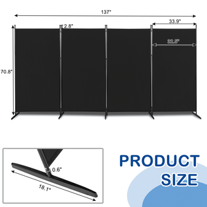 Divisorio Pieghevole Nero da 6 Piedi con 4 Pannelli, Tessuto in Poliestere da 160g, Telaio in Acciaio al Carbonio e Piedini in Plastica - Product Image 6