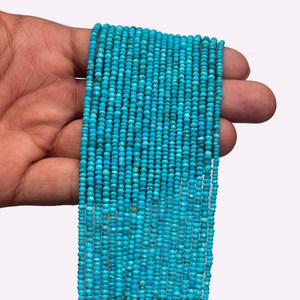 Perles rondes micro-facettées en turquoise naturelle d'Arizona, qualité AAA+, 3 mm-4 mm, pierres semi-précieuses pour la création de bijoux - Product Image 2
