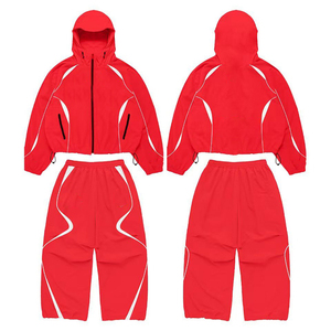Ensemble de course 2 pièces plissé en nylon respirant personnalisé pour homme, coupe-vent réfléchissant, tenue de sport décontractée d'hiver - Product Image 2