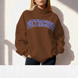 Sweat-shirt oversize à col montant pour femme, coupe décontractée, avec isolation en polaire épaisse sur le devant et finition côtelée durable - Product Image 1