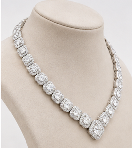 Collar de Tenis de Moissanita Chapado en Oro Blanco con Cadena de Eslabones de Corte Brillante Redondo, Joyería Unisex de Moda para Regalo de Boda o Fiesta - Product Image 1