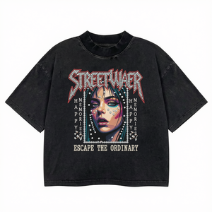 Camiseta Acid Wash de 300 g/m² para hombre, estilo oversize, personalizada de Pakistán, con estampado vintage y pedrería, a bajo precio, camiseta gráfica con efecto acid wash. - Product Image 4