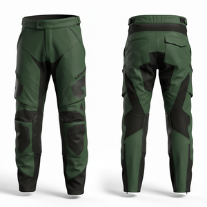 Pantalon de moto pour homme rouge et noir, taille haute, fermeture éclair, respirant, en spandex et nylon, coupe droite avec protection des genoux - Product Image 4