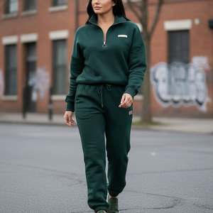 Women Half <b>Zip</b> Tracksuit Set Custom Logo Sweatshirt Jogger Set Casual Lounge Wear Sportswear 2 Piece Athleisure Set - Product Image 6