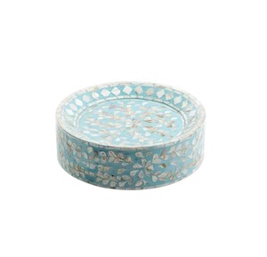 Phenomenal mother of <b>pearl</b> cake stand, aqua floral seashell low tray display set with recessed <b>top</b> for banquets - Product Image 1