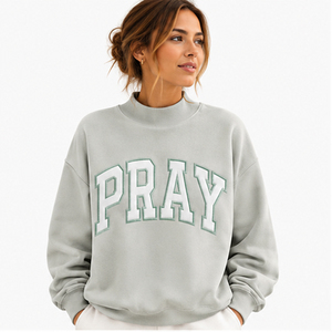 เสื้อสเวตเชิ้ตคอกลมโอเวอร์ไซส์ พิมพ์ลายตัวอักษร Pray สำหรับผู้หญิง สีกรมท่า ผ้าฝ้าย 100% เสื้อกันหนาวสำหรับฤดูใบไม้ร่วง ปักลายด้านใน - Product Image 3