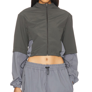 Ensemble de survêtement coupe-vent personnalisé pour femme, 2 pièces, color block, avec veste courte à demi-zip et pantalon de jogging - Product Image 2