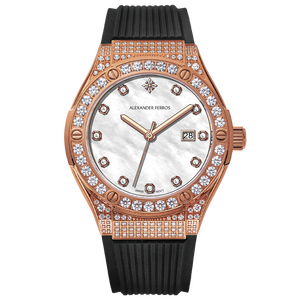Montre pour femme Alexander Ferros 2251FR-19, mouvement à quartz en acier inoxydable, cristal saphir, cadran de 33 mm, bracelet en caoutchouc, étanche 50 m - Product Image 1