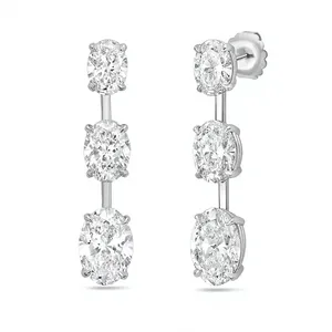 Pendientes de barra triple ovalada cultivados en laboratorio, oro blanco de 18 quilates, certificados IGI, de lujo, para novia - Product Image 3