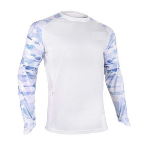 เสื้อยืดแขนยาวผู้ชายทรงสปอร์ต สีขาวน้ำเงิน พิมพ์ลายดิจิตอลด้านหน้า ระบายอากาศได้ดี แห้งเร็ว ทรงปกติ คอกลม ผ้าถัก - Product Image 2