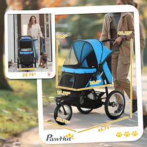 Blue Pet Stroller for Small Medium <b>Dogs</b> Adjustable Canopy Safety Tether Storage Basket <b>Button</b> Closure Aluminium Carriers - Product Image 3