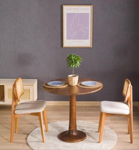 Round Solid Wood Dining <b>Table</b> Midcentury Modern Design Stable Base for Home Hotel & Villa Use 4-Seater - Product Image 3