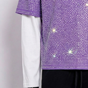 Camisetas de doble capa con pedrería para hombre, 100% poliéster y algodón, cuello redondo, 2 en 1, camisetas de manga corta con pedrería para hombre, camiseta de verano con pedrería. - Product Image 3