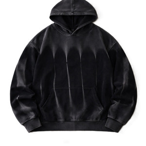 Sweat-shirts à capuche noirs délavés pour hommes, coupe oversize, en molleton de coton effet délavé par pulvérisation, personnalisation de marque, production en gros - Product Image 3