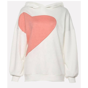 เสื้อฮู้ดโอเวอร์ไซส์แบบยูนิเซ็กซ์ สีขาวพิมพ์ลายหัวใจสีคอรัล พิมพ์ลายนูน สไตล์ลำลองสำหรับฤดูใบไม้ร่วง ทรงปกติ แขนยาว ผ้าถักเฟรนช์เทอร์รี่ 100% - Product Image 1
