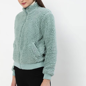 Adjustable New Arrival Sherpa Fleece Jacket For Women Breathable Oem Service Stand Collar Canvas Material Women Sherpa Jackets - Product Image 2
