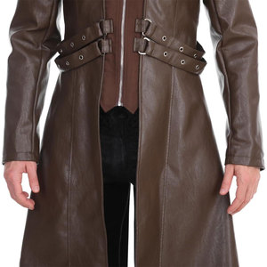 Fashion <b>Gothic</b> Coat Brown Long Punk <b>Jacket</b> Men's Faux Leather Motorcycle Coat Factory Wholesale 2026 - Product Image 6