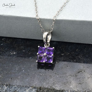 Vendedor Verificado, Colgante de Oro Blanco de 14K con 4 Piedras de Amatista de Corte Cuadrado, Piedra de Nacimiento de Febrero, Joyería para Mujer, Productos al por Mayor - Product Image 5