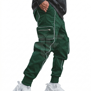 Pantalon cargo pour homme, style hip-hop, taille élastique, sangle réfléchissante, grande poche, en stock, vente en gros - Product Image 1