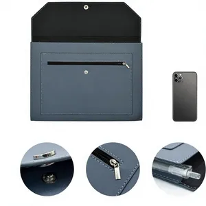 Leather <b>Folder</b> Organizer Document Holder with Snap Button Zippered Pocket Portfolio Envelope <b>Folder</b> Case A4 Letter Size Paper - Product Image 2