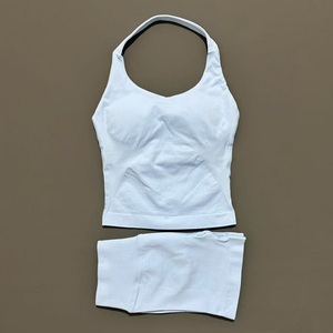 Ensemble 2 pièces de sport pour femme : Haut dos nu à bretelles, soutien-gorge et short, sans couture, pour yoga, gym, course et fitness - Product Image 6