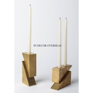 Ensemble de bougeoirs modernes en laiton avec base conique beige pour la décoration intérieure, design en métal résistant à la chaleur, accessoires de décoration pour la maison - Product Image 3