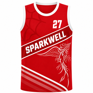 เสื้อวอลเลย์บอลสั่งทำพิเศษ Sparkwell สำหรับผู้ชาย แบบไม่มีแขน สีแดง พิมพ์ลายแบบ Sublimation แห้งเร็ว เสื้อกล้ามกีฬา ชุดทีม - Product Image 1