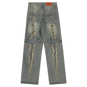 Jeans amples et décontractés pour hommes, style streetwear, effet usé, coupe droite, denim personnalisé - Product Image 2