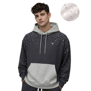 Luxury Rhinestone Scatter Relaxed Fit Hoodies Heavy Cotton Thick Fleece Streetwear Contrast Panel <b>Pullover</b> Custom Logo Wholesale - Product Image 1