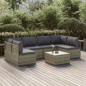 Set da salotto in Poly Rattan grigio 7 pezzi con cuscini Set da giardino - Product Image 1