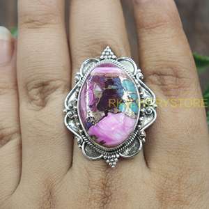 Pink Copper Turquoise <b>Ring</b> 925 Sterling Silver Handmade <b>Statement</b> <b>Ring</b> Vintage Floral Boho Jewelry Gift For Women Unisex Him - Product Image 4