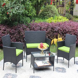 Set di Mobili da Giardino in Rattan a 4 Pezzi con Cuscini Verdi, Divano in Vimini da Esterno con Seduta Confortevole - Product Image 4