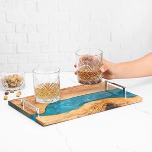 Trendy Resin And Wooden Fusion Tray Perfect For Home <b>Decor</b> Stylish Gifting And Elegant Party Or <b>Kitchen</b> Table Serving - Product Image 1