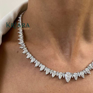 Lab Grown Diamond Luxury Statement Necklace Pear Cut S925 <b>Silver</b> Rhodium Plated Pyramid Design Wedding Gift Jewelry for Women - Product Image 2