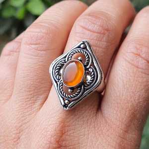 <b>Indian</b> Carnelian <b>Ring</b> Rhombus Ethnic <b>Ring</b> Women Fashion Jewelry Oval Gemstone <b>Ring</b> Handmade Gift For Women - Product Image 2