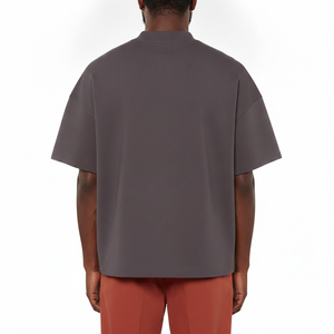 Camiseta de punto para hombre, oversize, de color liso, cuello redondo, manga corta, informal, teñida, antiarrugas, con logo frontal personalizado - Product Image 5