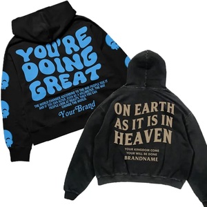 Sweat à capuche vintage délavé pour hommes de haute qualité 100% coton personnalisé Stone Wash imprimé motif solide sans ficelle col à capuche pour l'hiver - Product Image 5