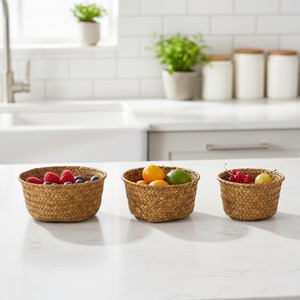 3 Set <b>Small</b> Seagrass Woven Storage <b>Baskets</b> Handmade Storage <b>Basket</b> Wholesale eco-friendly Made in Viet Nam - Product Image 3