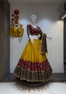 Traditional Indian Wedding <b>Lehenga</b> Choli Set For <b>Women</b> Floor-Length Cotton Loose Fit With Embroidery Design - Product Image 2