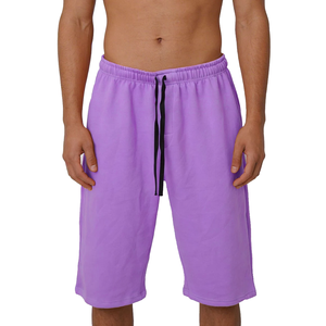 <b>Men's</b> Light Purple Cotton Polyester Fleece <b>Shorts</b> with Drawstring Waist Casual Breathable Long Length Solid Color Knitted Fabric - Product Image 5