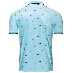 Men's Light <b>Blue</b> Short Sleeve <b>Polo</b> <b>Shirt</b> With Black Print Pattern Casual Breathable Knitted Fabric Regular Fit - Product Image 2