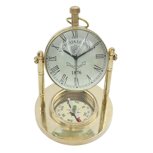 Horloge de bureau nautique en laiton antique de qualité supérieure avec boussole, horloge maritime vintage, horloge décorative de table pour cadeau et décoration de la maison - Product Image 5